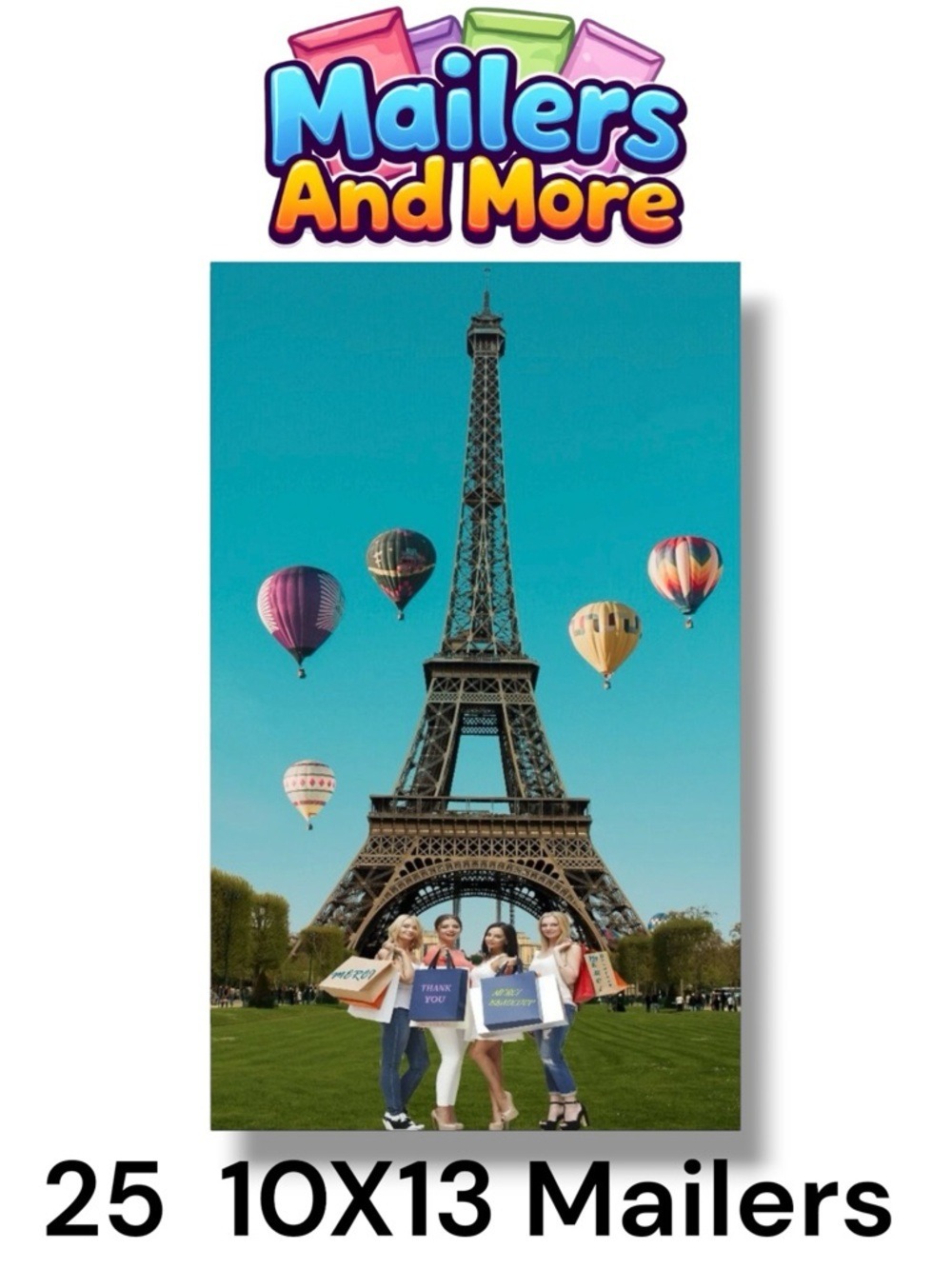 25 10X13 Shopping Girls Eiffel Tower Paris Poly Mailers Flat Shipping Envelopes